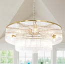 32-Inch Modern Brass 2-Tier Crystal Glass Chandelier