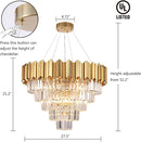 Crystal Chandelier, 27.5-Inch Modern 5-Tier Gold