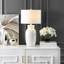 Table Lamp, 28-Inch Ivory Ceramic with Brass Accents
