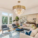 Crystal Chandelier, 27.5-Inch Modern 5-Tier Gold