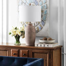 Table Lamp, 27.1-Inch Sandy Pearl Polyresin with Drum Shade