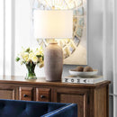 Table Lamp, 27.1-Inch Sandy Pearl Polyresin with Drum Shade